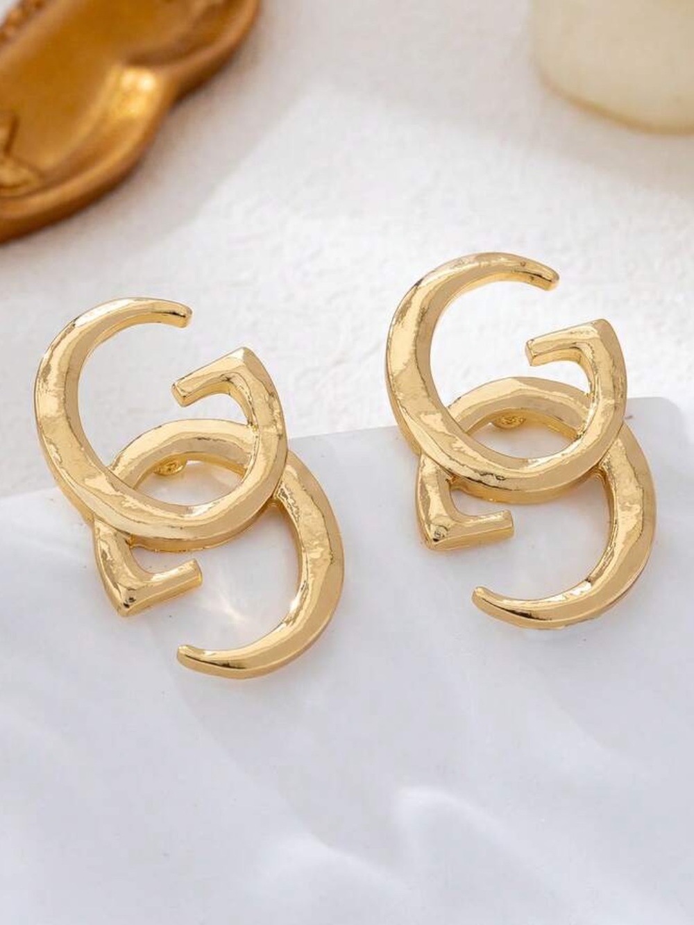 Anthropologie Gold Interlocking Hoop Earrings